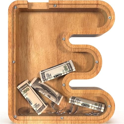 Sulevalt 12" Extra Large Wooden Letter Piggy Banks - Piggy Banks for Boys Girls Kids, Alphabet Money Banks with Initial E - Coin Banknote Bank Birthday/Christmas for Kids - E - New Style-Initial-12" - Image 1