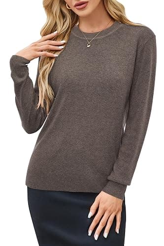 Arach&Cloz Women's Wool Blend Classic Crew Neck Casual Fall Sweaters thumbnail 2