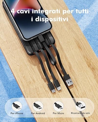 Charmast Power Bank con Cavi Integrati, 22.5W 20000mAh Powerbank Ricarica Rapida, Caricatore Portatile con 5 Uscite e 4 ingressi Compatibile con iPhone 17 16 15 14 13 12 11 Series, Samsung, Xiaomi thumbnail 2