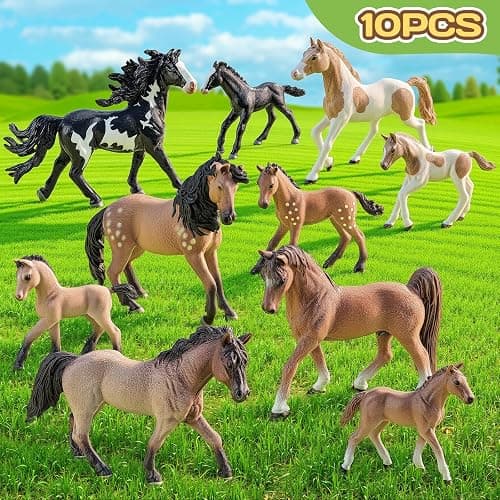 THINKBAY 10PCS Solid 6" Horses Family Figurines, Realistic Farm Animal Toys | Horses Family Toy Sets, 10 Solid Realistic Farm Animals, Great Birthday Gift for Learning, Cake Toppers for Kids Boys & Girls thumbnail 6