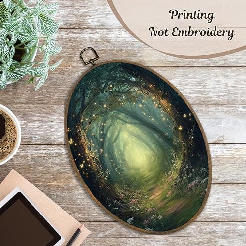 LKETW Vintage Fantasy Forest Oval Wall Art Decor, Rustic Nature Enchanted Forest Oval Canvas Hanging Decor, Mystical Cottagecore Wall Decorations for Home Bedroom Living Room, 8.6x11.4 Inch thumbnail 6