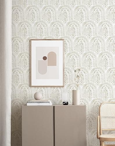 Micpolo Boho Peel and Stick Wallpaper Removable Wall Paper Neutral Contact Paper Removable Peel and Stick Brown and White Self-Adhesive Wallpaper for Bathroom Bedroom Kitchen Wall Decor 17.3" x 118" - 17.3" x 118" - Light Brown and White thumbnail 4