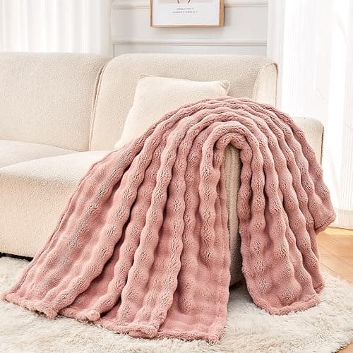 Wajade Soft Fleece Throw Blanket for Couch, 3D Small Bubble Decorative Cozy Fuzzy Flannel Blanket 60x80 Inches， Lightweight Warm Blanket for Bed Office, Pink - Pink - Twin- 60" x 80" thumbnail 8