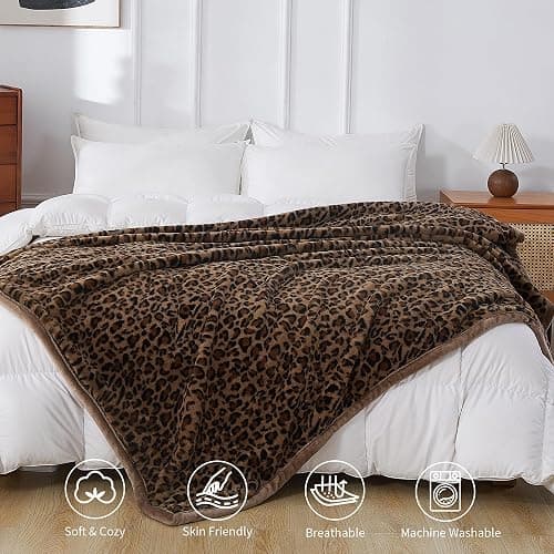 Luxury Leopard Print Faux Fur Cheetah Throw Blanket Reversible Soft Thick | Rabbit Fur Flannel Fleece Warm Fuzzy Plush Blankets for Couch Bed Sofa Cozy Gift for Women Throw 50x60 inches thumbnail 6