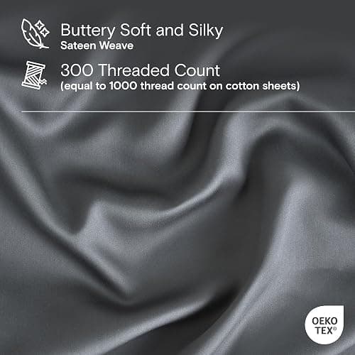 DOZ Sheet Set, 100% Viscose derived from Bamboo, Organically Grown, Buttery Soft, Cooling Sheets, High GSM, Deep Pockets - 2 Piece - 1 Pillowcase 1 Fitted Sheet (Storm, Twin XL) thumbnail 3
