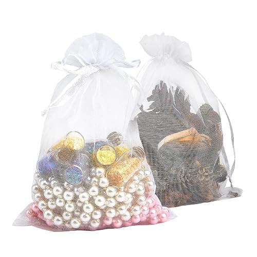 PACKINNO 100pcs White Organza Bags, Sheer Organza Bags 4x6 Inch, Small Mesh Bag Drawstring, Jewelry Gift Bags for Party, Candy, Christmas, Festival, Bathroom Soaps, Makeup - Image 1