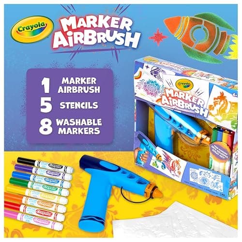 Crayola Marker Airbrush Spray Art Kit, Battery-Powered Sprayer with 8 Washable Markers & 5 Stencils, Holiday for Kids, DIY Craft Set, Ages 6+ thumbnail 11