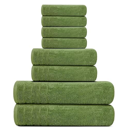 Tens Towels Pack of 8 Towels Set, 2 Extra Large Bath, 2 Hand, 4 Washcloths, 100% Cotton, Lighter Weight, Quicker to Dry, Super Absorbent, Perfect for Bathroom, Green thumbnail 6