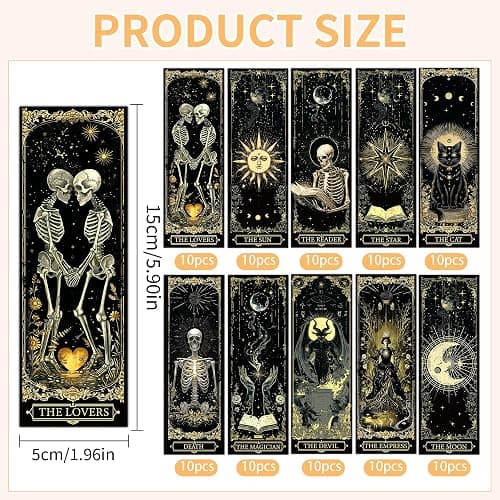 100 Pcs Gothic Tarot Bookmarks Bulk, Dark Academia Witchy Book Marks for Reading, Skeleton Paper Page Markers, Bookish Gifts for Reading Women Book Lovers Men, Dark Romance Merch thumbnail 4