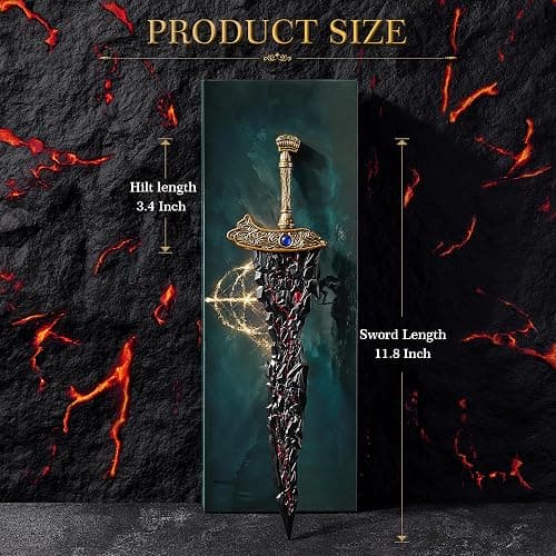 RACEROCKET Eldens Rings Maliketh's Black Blade Sword Model – 11.8-Inch Metal Craft Sword, Peripheral Prop with Display Stand, Action Figure Collectible Toy, Desk Decor, Gift thumbnail 2