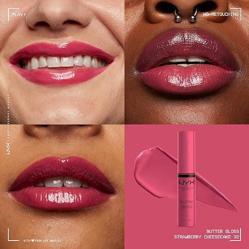 NYX PROFESSIONAL MAKEUP Butter Gloss, Non-Sticky Lip Gloss - Strawberry Cheesecake (Warm Pink) thumbnail 3