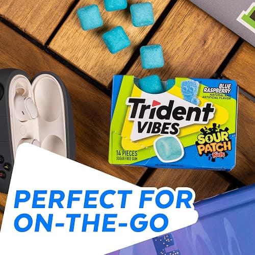 Trident Vibes BLUE RASPBERRY Sugar Free Chewing Gum, 14 Pieces (Pack of 9) | Chewing Gum with Xylitol, Pocket Packs, Perfect for Long Lasting Fresh Breath at School, Work & Travel thumbnail 4