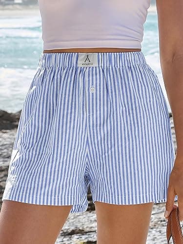 ANRABESS Boxer Shorts for Women Gingham Pajama 2026 Summer Casual Lounge Sleep Plaid Shorts Y2K Beach Bottoms thumbnail 2