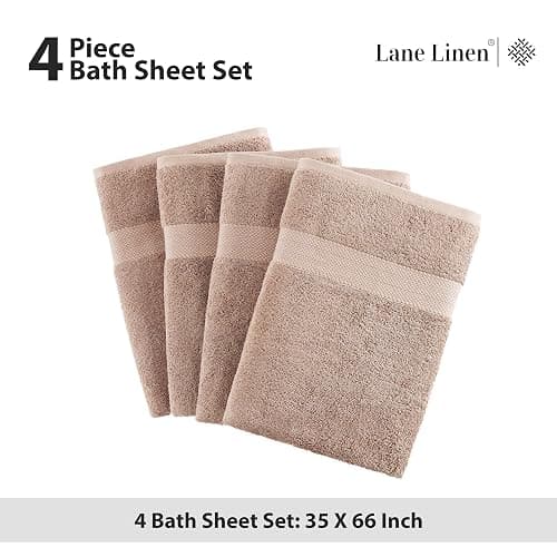 LANE LINEN 100% Pure Cotton Bath Sheets 4 Pack (35"x66") - Ring Spun Cotton Extra Large Towel Sets - Quick Dry, Soft & Absorbent Oversized Shower Towels - Sustainabaly Produced, Pre Shrunk - Taupe thumbnail 5