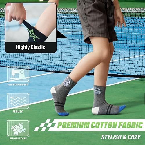 ANTSANG Kids Boys Girls Cotton Crew Socks Youth Teen Athletic Sport Basketball Breathable Soft Socks 6 Pairs thumbnail 2