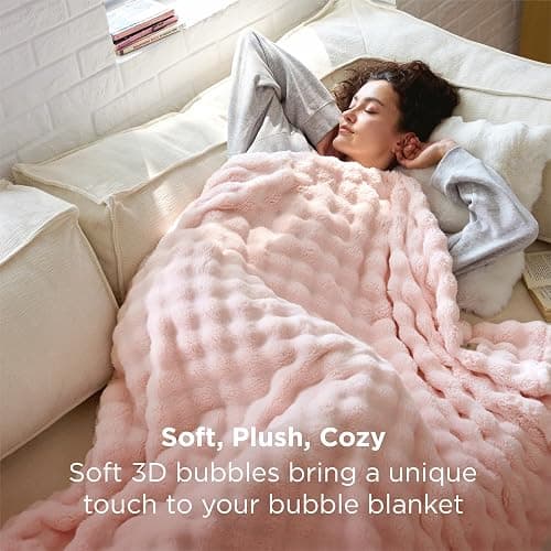 Bedsure 3D Bubble Blanket for Couch - GentleSoft Pink Throw Blanket for Sofa Bed Room Decor - Luxury Warm Cozy Gifts for Grilfriend, All Seasons, Crystal Pink, 50"×60" thumbnail 5