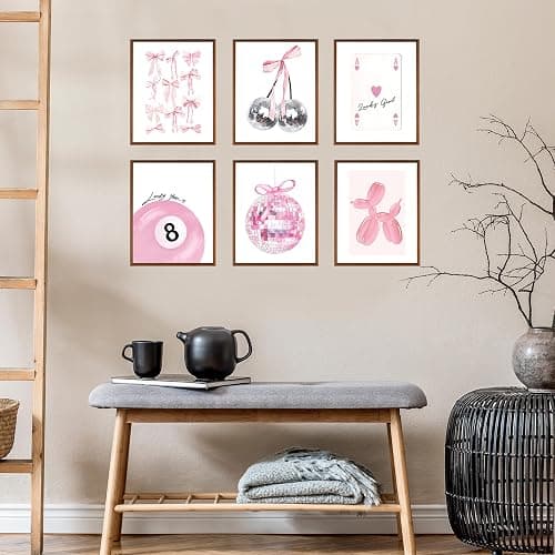 Coquette Room Decor, Preppy Aesthetic Posters for Room, Pink Disco 8 Ball Wall Art Prints, Trendy Cute Teen Girls College Dorm Bedroom TikTok Lucky Cherry Wall Posters, 8 x 10 Unframed, Set of 6 thumbnail 2