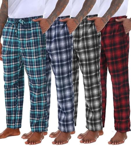 Kinglaman 4 Pack Men' s Flannel Pajama Pants Plaid PJ Bottoms Soft Warm Cotton Lounge Sleepwear with Pockets - Image 1