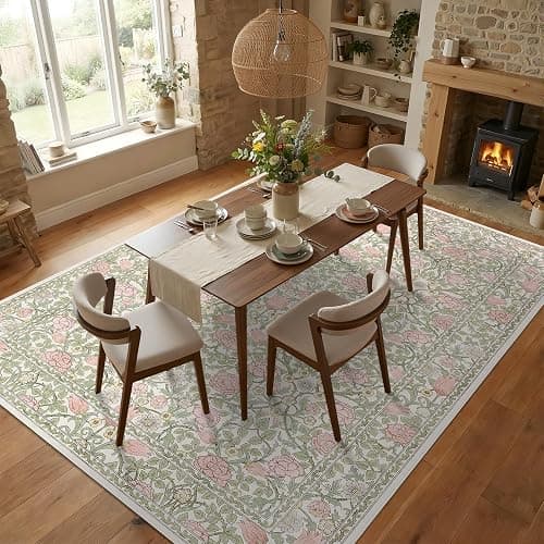 *BOUGHT, Heather* GarveeHome Pink and Green Vintage Floral Washable Rugs 8x10 for Living Room Boho Retro Botanical Rug Low Pile Stain Resistance Non Slip Carpet for Bedroom Nursery Dining Room thumbnail 6