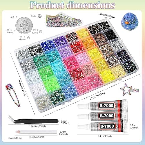 36000Pcs 40 Colors Resin Jelly Rhinestones Kit with B7000 Glue & Tools, Bedazzling Kit, Bedazzler Kit with Rhinestones for Shoes, Clothes, Nail Art, DIY Crafts & Rhinestones for Bedazzling (3mm) thumbnail 6