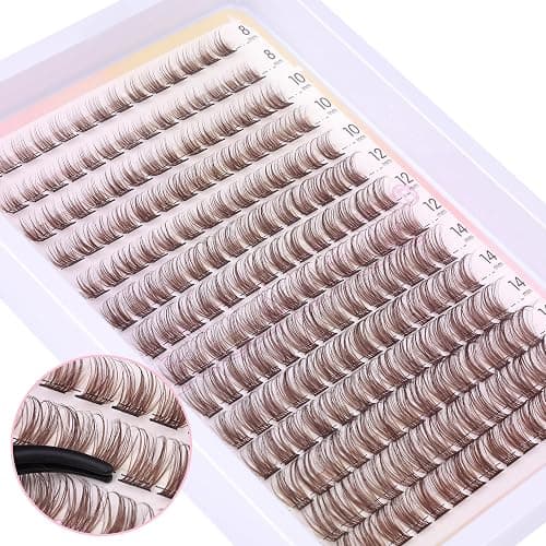 Brown Lash Clusters Wispy Natural Eyelash Clusters Eyelash Extensions 196pcs D-Curly DIY Individual Lashes Extensions thumbnail 3