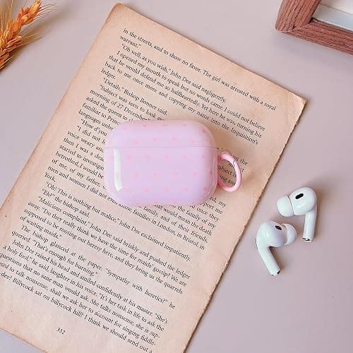 MINSCOSE for AirPods Pro 2nd/1st Generation Case,Cute Polka Dot Retro Aesthetic Design with Trendy Keychain Lock,Soft TPU Protective Shockproof Case with Cleaner Kit for Airpods Pro/Pro 2-Light Pink thumbnail 6