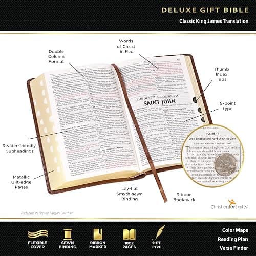 KJV Holy Bible, Standard Size Faux Leather Red Letter Edition Thumb Index, Ribbon Marker, King James Version, Pearlescent Taupe (KJV Deluxe Gift Editions) thumbnail 3