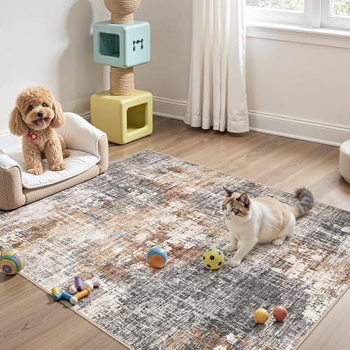 DMOYEST Area Rug Living Room Rugs - 4x6 Abstract Small Soft Indoor Washable Rug Neutral Modern Low Pile Carpet for Bedroom Dining Room Farmhouse Home Office - Grey Brown thumbnail 7