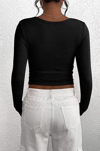 PRETTYGARDEN Women's Fall Long Sleeve Henley T Shirts | Soft Ribbed Knit, Button Up, Slim Fitted, Layering Tops, Plain Basic Tee, Trendy Casual, Spring Outfits, Fashion Clothing thumbnail 2
