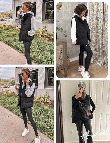 Athlisan Womens Zip Up Puffer Vest Stand Collar Sleeveless Padded Jacket Coat thumbnail 6