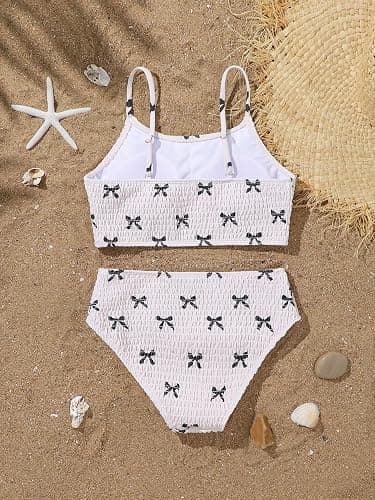 SEGT Girls Two Piece Swimsuit Bow Printed Bikini Set Adjustable Straps Swimwear High Waisted Bottom Bathing Suits thumbnail 3