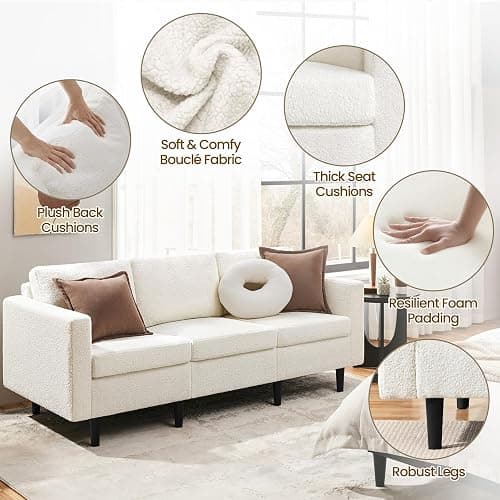 Yaheetech 3 Seater Sofa, Modern Fabric Couch, Upholstered Settee, Sectional Sofa for Living Room, Guest Room, Bedroom, Office, Ivory thumbnail 9