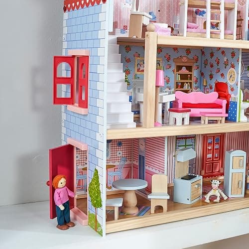 KidKraft Chelsea Doll Cottage Wooden Dollhouse with 16 Accessories, Working Shutters, for 5-Inch Dolls thumbnail 7