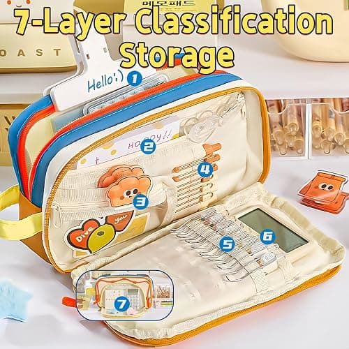 UIVXXUD Portable Multi-Layer Kawaii Star Pencil Case Organizer - Large Capacity Pencil Case with Compartments - Cute Pencil Pouch Functional Bag (Pink) thumbnail 2