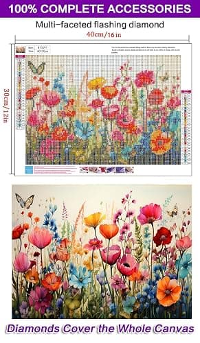croshom Wild Flowers Diamond Art Painting for Adults-Flower DIY 5D Diamond Art Kits,Gem Art Kits for Gift Home Decor 12x16in thumbnail 2