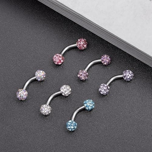 Tornito 6-8-12PCS 14G 6-10mm Short Bar Tiny Heart Butterfly Evil Eye Devil Heart Snake Skull CZ Skull hand with Gem ball Stainless Steel Belly Button Rings Navel Rings for Women Barbell Eyebrow Body Piercing Jewelry thumbnail 3
