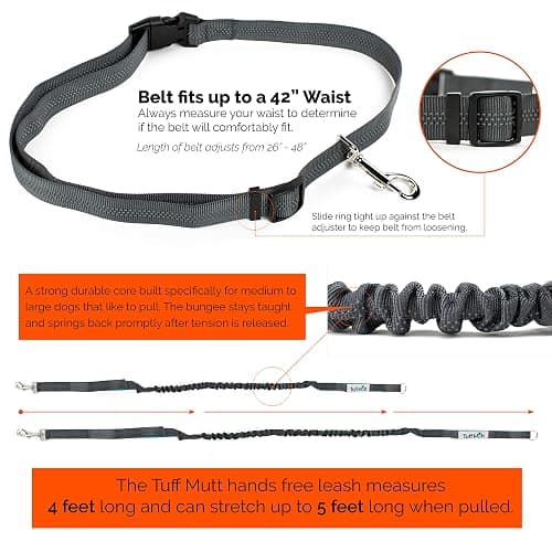 Tuff Mutt Hands-Free Waist Leash for Dog Walking, Running and Hiking, Adjustable Belt with Double Handle, Reflective Bungee Design for Large & Medium Dogs thumbnail 7