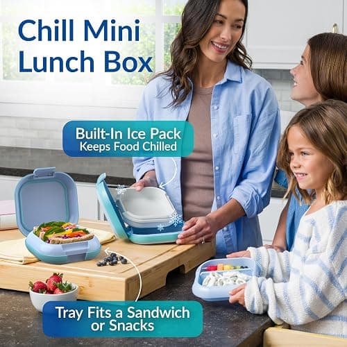 Bentgo Chill Mini Leak-Proof Lunch Box – Built-In Ice Pack Keeps Food Cold, 2.7-Cup Capacity for Snacks or a Sandwich, 3 or 4 Compartments, PFAS & BPA-Free, Ideal for Adults & Kids 3+ (Tide Blues) thumbnail 3