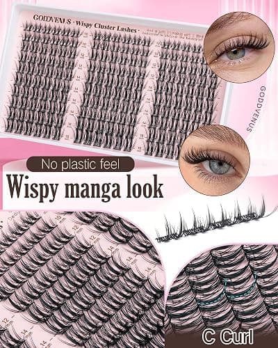 Manga Lash Clusters Kit Natural Wispy Cluster Eyelash Extensions Kit 180 Pcs Fairy C Curl Cluster Lashes 10-16mm Fluffy Lash Extensions Kit Anime Cosplay No Plastic Feel Individual Lash thumbnail 3