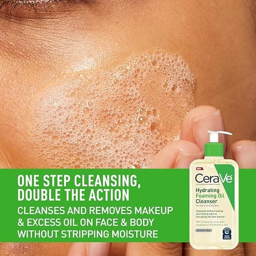 CeraVe Hydrating Foaming Oil Cleanser, Moisturizing Cleanser for Face & Body, Squalane Oil + Hyaluronic Acid + Ceramides, For Dry to Very Dry Skin, Fragrance Free & Residue Free, 8 FL Oz thumbnail 3