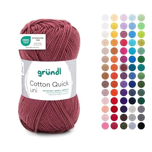 Gründl Wolle Cotton Quick uni - dünne Wolle zum Häkeln - Strickgarn - Häkelgarn - Glänzend und hautfreundlich - 100% Baumwolle - 1 Knäuel 50 g / 125 m - Nadelstärke 3-4 - bordeaux - Image 1
