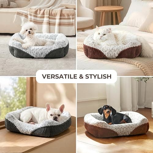 Warmrest Cute Dog Bed for Small Medium Dogs,Washable Cat Beds, 20in | Rectangular furry Small dog bed for calm sleeping dog sofa, overall machine washable, Non-Slip Bottom, Grey, Up to 10Lb thumbnail 6