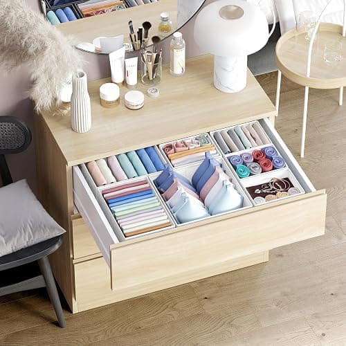 Drawer Organizer Clothes Set of 12 White-Grey - Dresser Organizer For Nursery, Bedroom, Closet - Perfect Baby Clothes Organizer and Storage & General Nursery Organization or Dresser Drawer Organizers thumbnail 5