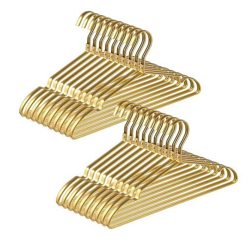 Amber Home 20 Pack Premium Matte Gold Aluminum Coat Hangers, 16.5” Extra Smooth & Durable Metal Shirt Dress Hanger, Light & Sturdy Metal Rack for Jacket Trouser Pant Slack - Image 1