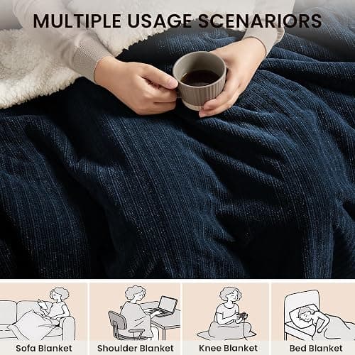 blunique Heated Throw Blanket, 50"x60"Ultra Soft Cozy Chenille Electric Blanket with 10 Heating Levels & 2-10H Auto-Off, Fasting Heating for Couch/Bed, ETL Certified, Machine Washable(Navy) thumbnail 8
