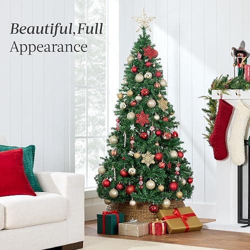 Best Choice Products Artificial Christmas Tree, 6ft Premium Unlit Hinged Design, Dense Branches Realistic Holiday Décor​ w/Easy Assembly, Base thumbnail 5
