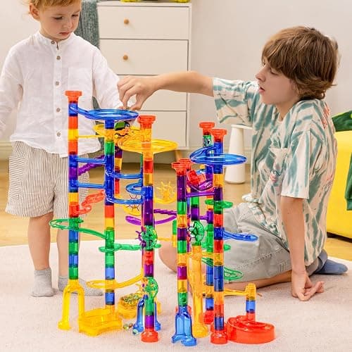 JOYIN 207Pcs Glowing Marble Run, Construction Building Blocks Toys with 5 Glow in The Dark, STEM Toy for Boys and Girls, Educational Toy, Gift for Christmas thumbnail 2