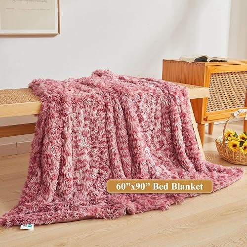 XeGe Luxury Faux Fur Leopard Print Throw Blanket, Soft Cheetah Print Fluffy Bed Blanket, Shaggy Plush Decorative Couch Blanket, Cute Furry Animal Print Fuzzy Blanket for Sofa Bed Couch, Pink, 60x90 thumbnail 2