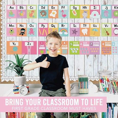 Hadley Designs Alphabet for Classroom Wall Decor - ABC Posters for Classroom Wall Chart Preschool & Kindergarten, ABC Letters & Number Line Elementary, Alphabet Cards, Pastel Classroom Decor thumbnail 9