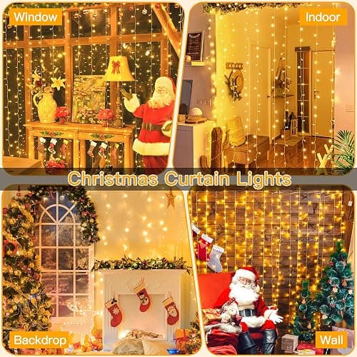 Ollny Curtain Lights 6.6x6.6ft, 200 LED String Lights with Remote 8 Modes Dimmable Timer, USB Power Fairy Light for Bedroom Backdrop Indoor Wall Window Christmas Decorations, Warm White thumbnail 7